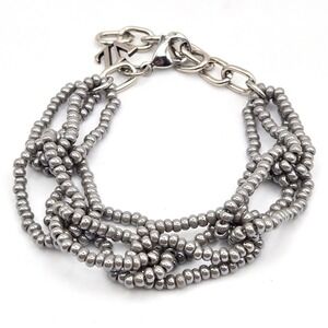 VZ Multi Strand Beaded Bracelet Silver Tone Glass Seed Beads Logo Charm